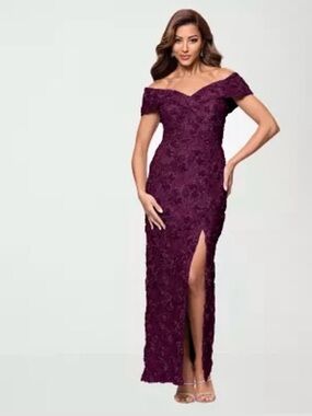 DJ Jaz Burgundy Lace Off Shoulder Evening Gown Size 18 Formal Dress